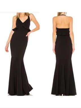 Likely Eden Halter Ruffle-Bodice Mermaid Gown Black Size 6